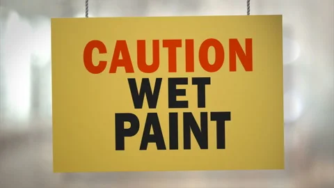 Caution Wet Paint Sign Hanging with Luma Matte Stock Footage 346069925