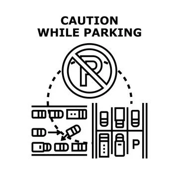 Caution while parking rules and parking zone Stock Illustration