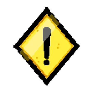 Caution yellow warning sign pixel art vector illustration Stock Illustration