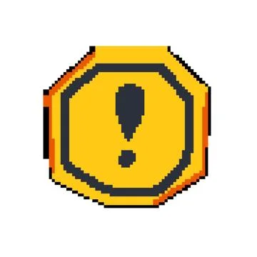 Caution yellow warning sign pixel art vector illustration Stock Illustration
