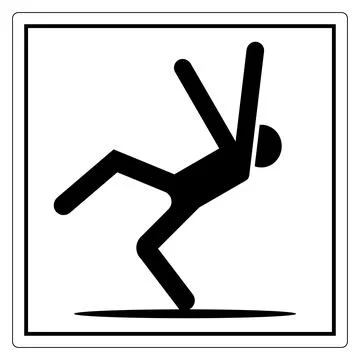 Cautionary Icon of Individual Slipping on a Surface in Black and White Desi.. Stock Illustration