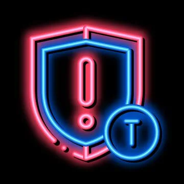 Cautionary Shield neon glow icon illustration Stock Illustration