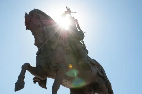 Caval ëd bronz in a beautiful perspective in a sunny day in turin, italy Stock Photos