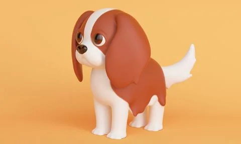 Cavalier King Charles Spaniel dog on an orange background. 3d rendering Stock Illustration