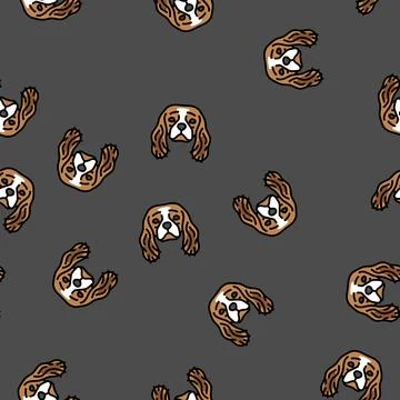 Cavalier king charles spaniel dog puppy pet vector seamless pattern Stock Illustration