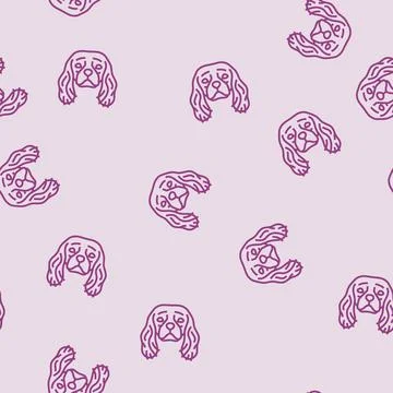Cavalier king charles spaniel dog puppy pet line seamless pattern Stock Illustration