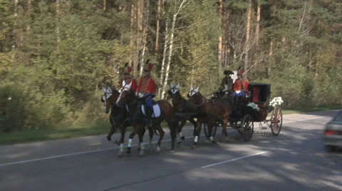 Cavalry with the carriage Stock Footage