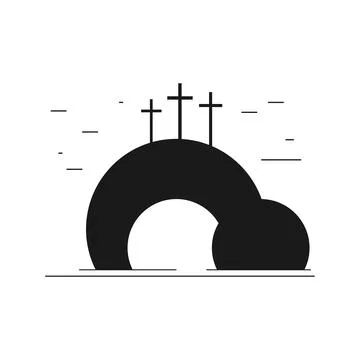 Cave and three crosses. Illustrazione stock
