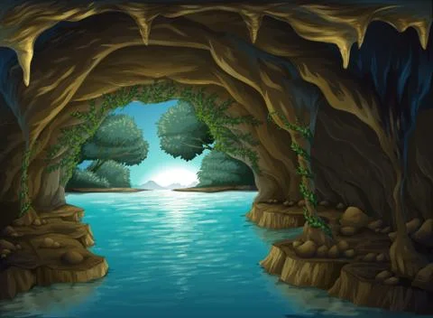 A cave and a water Stock Illustration