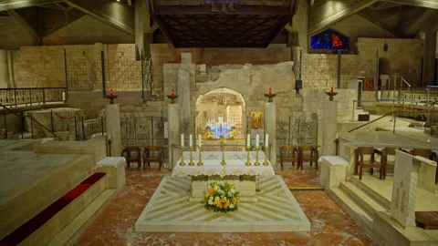 The Cave Area Inside the Basilica of Annunciation Stock Footage 258691652