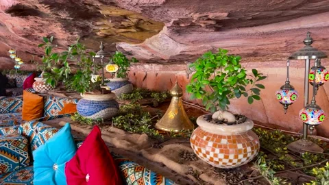Cave Cafe in Jordan. Arab style Colorful Cafe Stock Footage 237820727