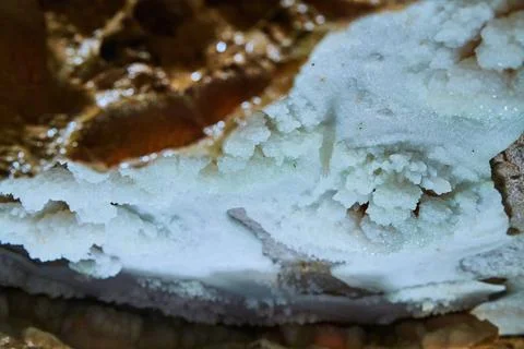 Cave ceiling with macro of white crystals Stock-Fotos