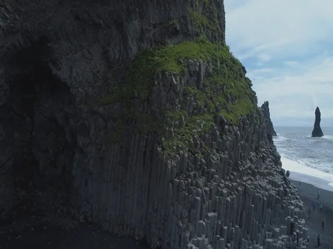 Cave &amp; Cliffs with Seagulls (Aerial Drone View) - Vik, Iceland Stock Footage 84178717