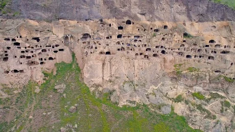 Cave complex of Vardzia drone view in grey day 스톡 동영상 95249271