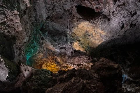 Cave Cueva de los Verdes on Lanzarote, Canary Islands. Stock Photos