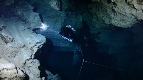 Cave diving in Budapest Stock Footage 85342363