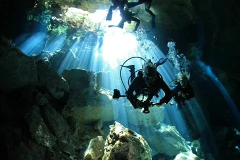 Cave diving Stock Photos