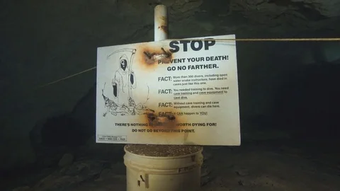 Cave Diving Stop Sign - Prevent Your Death Go No Farther Stock Footage 83150833