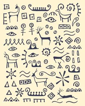 Cave drawing elements Stock Illustration