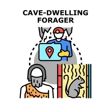 Cave dwelling forager activity vector illustration Stock Illustration