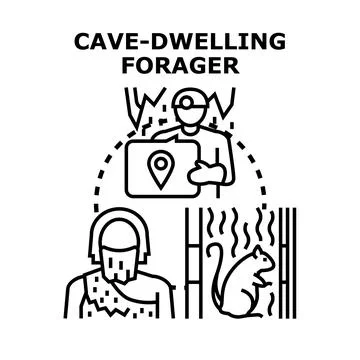 Cave dwelling forager activity vector illustration Stock Illustration