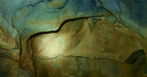 The cave excursion with natural landscape and ancient wall viewed in first Vídeos de archivo 233602188