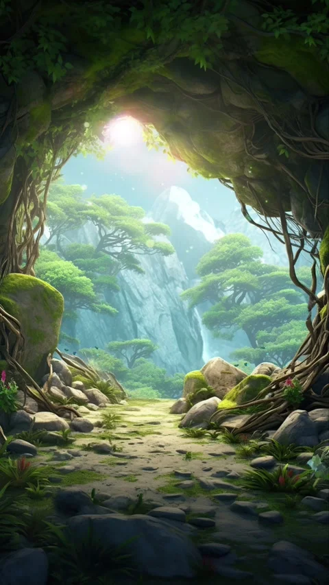 A Cave in the forest hidden in the lush jungle Stock Footage 281552562