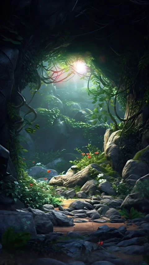 A Cave in the forest hidden in the lush jungle Stock Footage 281552715
