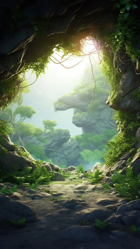 A Cave in the forest hidden in the lush jungle Stock Footage 281552770