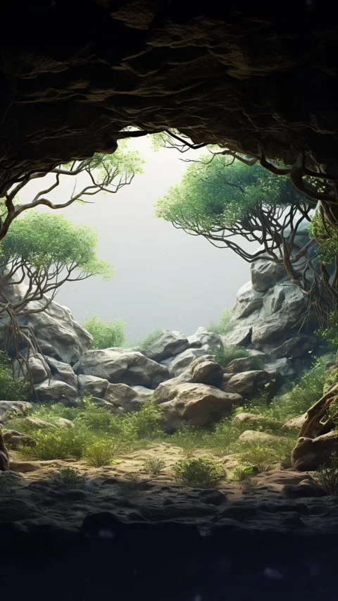 A Cave in the forest hidden in the lush jungle Stock Footage 281552805