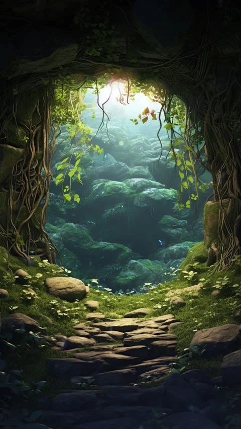 A Cave in the forest hidden in the lush jungle Stock Footage 281552818