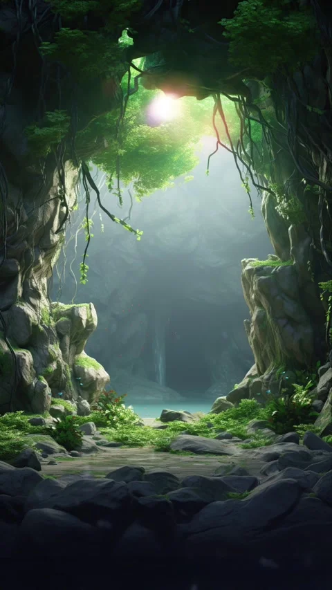 A Cave in the forest hidden in the lush jungle Stock Footage 281552861