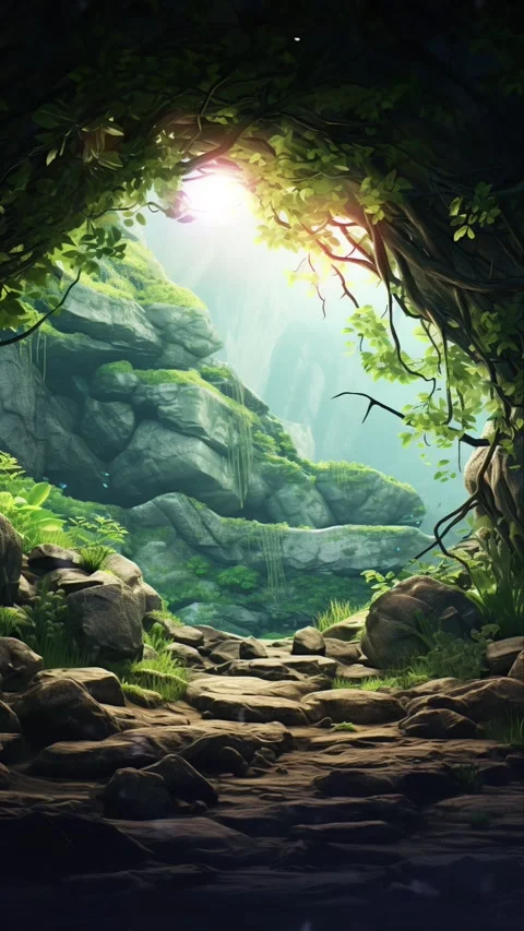 A Cave in the forest hidden in the lush jungle Stock Footage 281552898