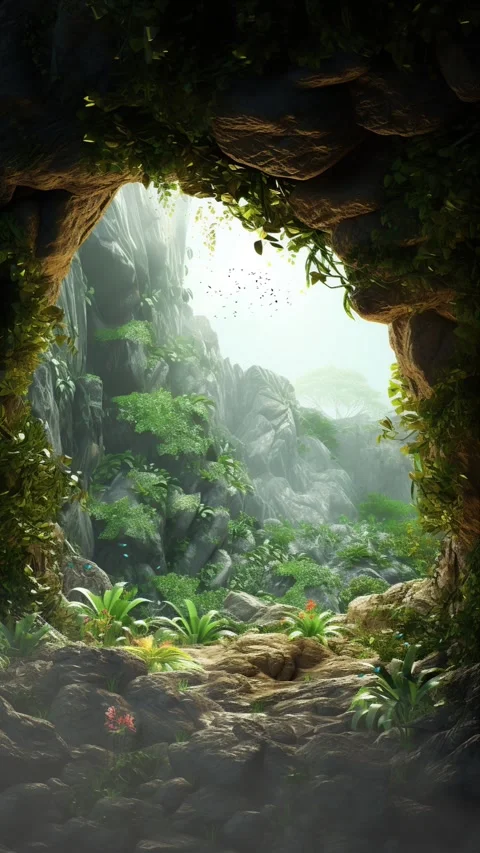 A Cave in the forest hidden in the lush jungle Stock Footage 281552949