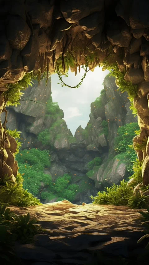 A Cave in the forest hidden in the lush jungle Stock Footage 281552956