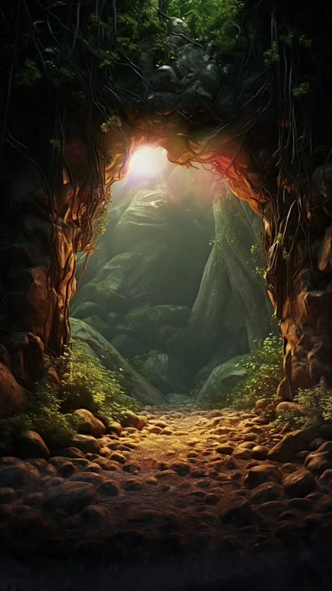 A Cave in the forest hidden in the lush jungle Stock Footage 281552964