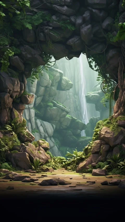 A Cave in the forest hidden in the lush jungle Stock Footage 281552968