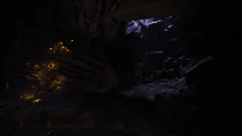 Cave glow reflected. Silent underground space illuminated by faint moonlight Stock Footage 335595268