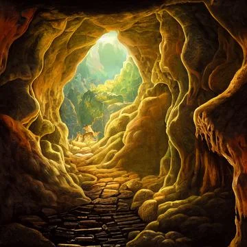 Cave with gold. Underground treasures. Stock Illustration