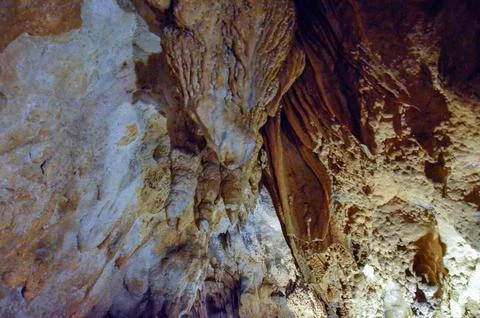 Cave Interior: Rock Formations and Stalactites Stock Photos