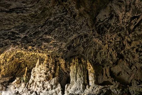 Cave interior with visible effects of karst processes like stalagmite and s.. Foto stock