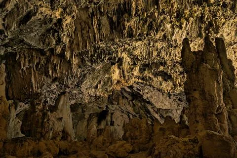 Cave interior with visible effects of karst processes like stalagmite and s.. Stock Photos