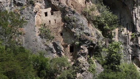 Cave Monastery. Complex Carved In Rock. CloseUp Panorama Stockbeeldmateriaal 85096253