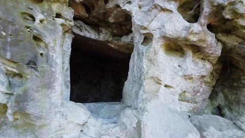 Cave monastery complex in forest Krehiv, Ukraine Stock Footage 126353247