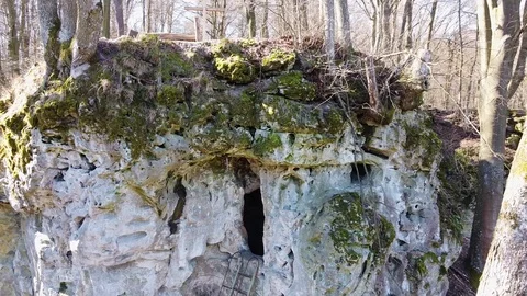 Cave monastery complex in forest Krehiv, Ukraine Stock Footage 126353981