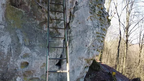 Cave monastery complex in forest Krehiv, Ukraine Stock Footage 126354046