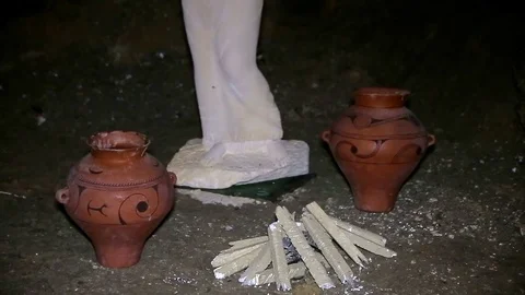 Cave Museum with statue and bowl Stock Footage 69778902