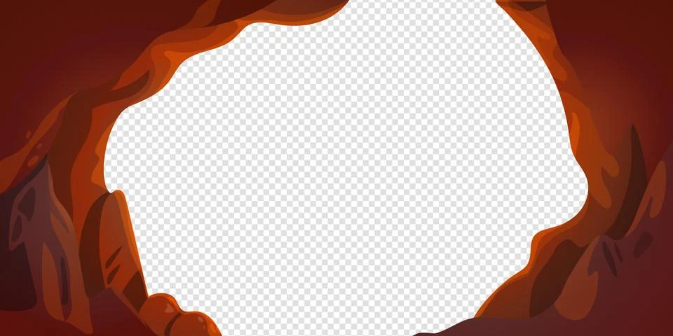 Cave or tunnel vector frame in cartoon style. Cave landscape with place for text Stock Illustration