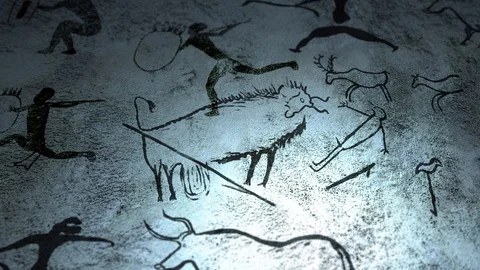 Cave Painting animation with dramatic lighting Stock Footage 100946757