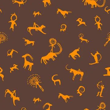 Cave painting seamless pattern Stock Illustration